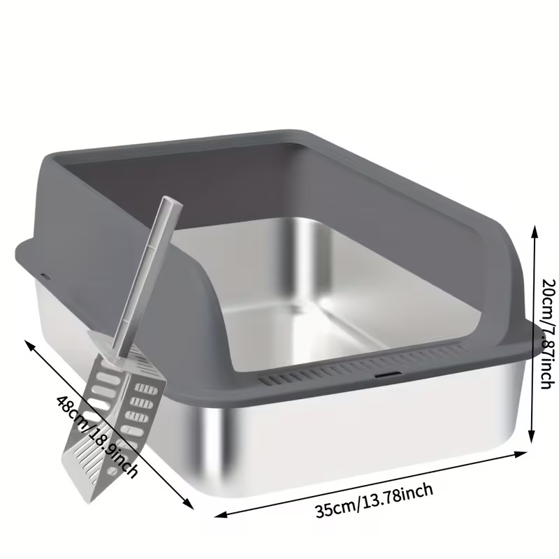 Stainless Steel Cat Litter Box with High Sides & Lid – Metal Litter Pan Anti-Leak Non-Stick Easy Clean Indoor Cat Toilet with Scoop