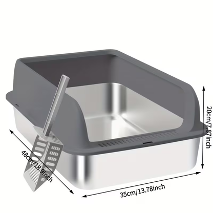 Stainless Steel Cat Litter Box with High Sides & Lid – Metal Litter Pan Anti-Leak Non-Stick Easy Clean Indoor Cat Toilet with Scoop