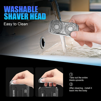 Electric Shaver Mini Dual Floating Blade Razor with USB Rechargeable Power and Digital LED Display in Black