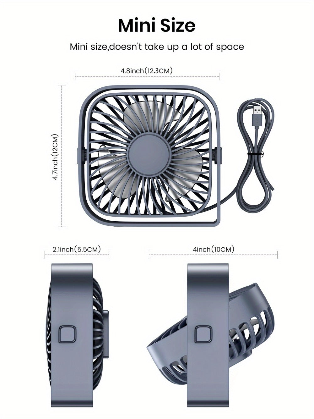 USB Desk Fan Portable, Small Personal Fan 3 Speed Settings 360° Rotation Silent Operation, for Home, Office and Desktop Air Circulation