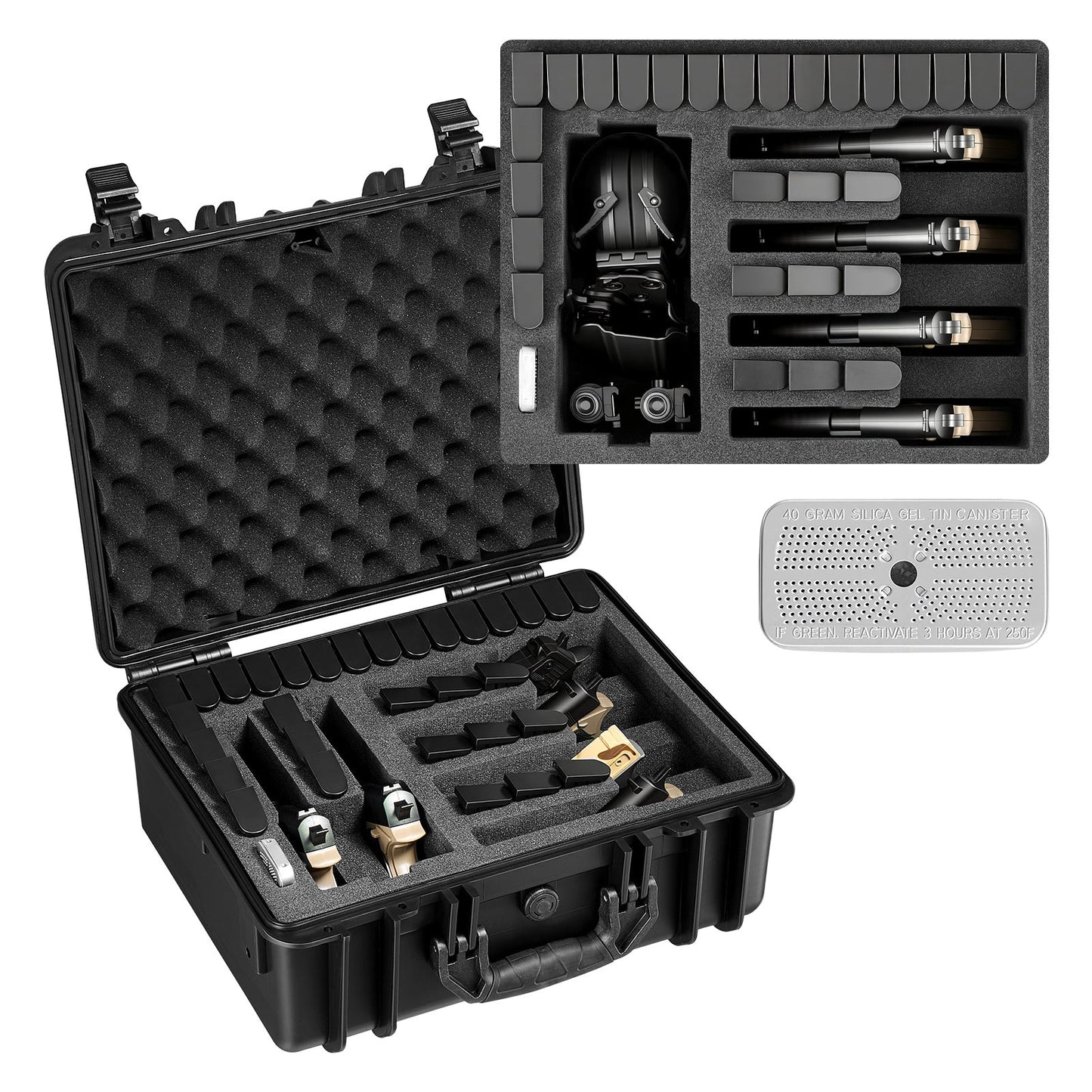 Hard Gun Case with Modular XPE Foam Interior – Heavy Duty Pistol Storage Box with Metal Hinges, 4 Lock Holes & Pressure Valve