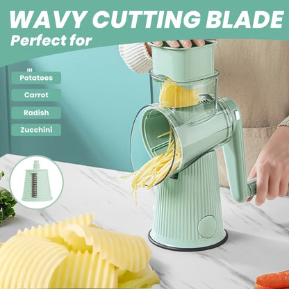 Rotary Cheese Grater with Interchangeable Blades, 5-in-1 Manual Vegetable Slicer Shredder Set, Suction Cup Base