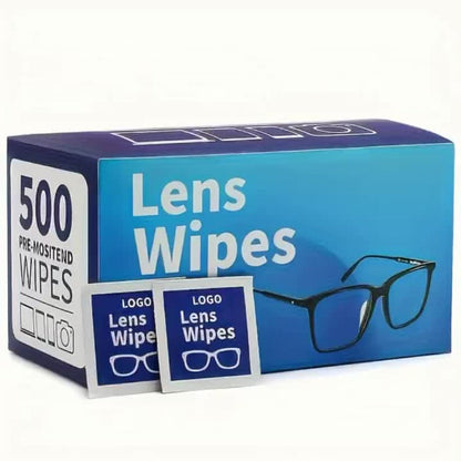 Lens Wipes Pre-Moistened 500 Count - Individually Wrapped Eyeglass Cleaning Wipes for Entryways, Bedrooms and Living Spaces