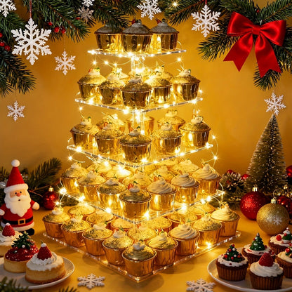 5-Tier Acrylic Cupcake Stand with LED String Lights for Entryways, Bedrooms and Living Spaces