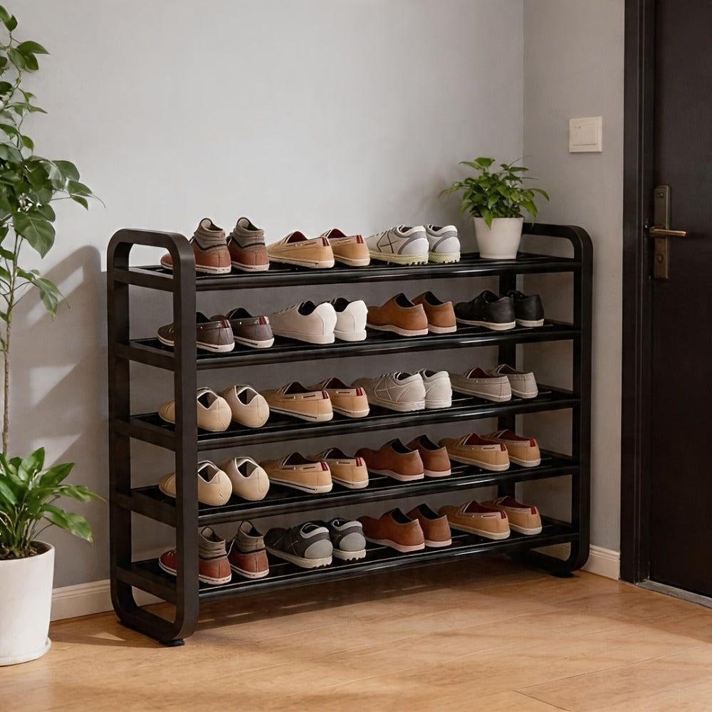 Shoe Rack 5-Tier Narrow Floor Organizer for Up to 18 Pairs in Black or White Tool-Free Options