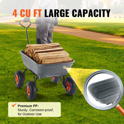 Garden Dump Cart Convertible Flatbed Utility Wheelbarrow with 2-in-1 Handle, Removable Side Panels