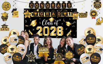 Class of 2026 Graduation Decoration Set with Letter Banner, Hanging Pieces and Six Color Options