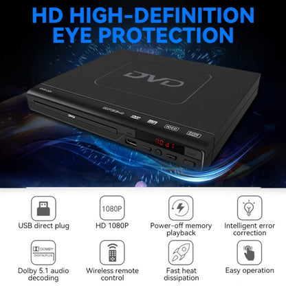 1080P Full Region DVD Player for Elderly, HD AV Output USB Direct Read Smart Error Correction, Easy Home DVD Player with Remote Control