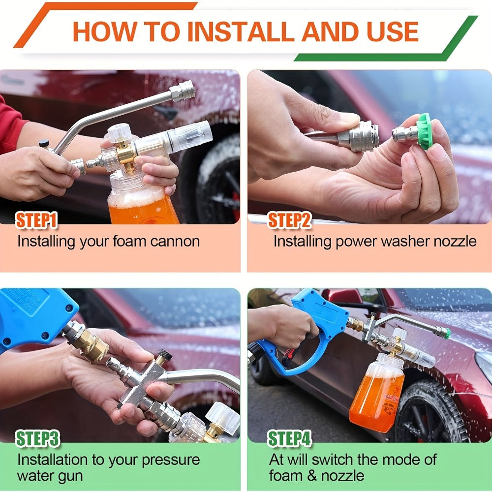 Foam Cannon Pressure Washer Kit – 9-Piece Set, Dual Connector, 5 Nozzle Tips, 1/4" Quick Connect, 5000 PSI Car Wash Lance