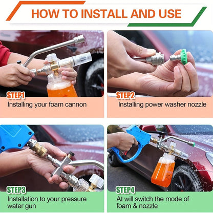 Foam Cannon Pressure Washer Kit – 9-Piece Set, Dual Connector, 5 Nozzle Tips, 1/4" Quick Connect, 5000 PSI Car Wash Lance