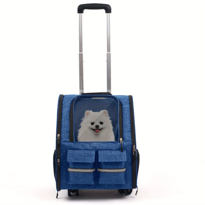 Rolling Pet Carrier with Wheels | 2-in-1 Trolley Cat Carrier Bag, Airline Approved, Telescopic Handle, Detachable Soft-Sided Travel Bag