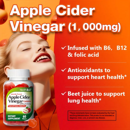 Apple Cider Vinegar Gummies 1000mg Extra Strength with B6, B12, Folic Acid, Pomegranate & Beet - Digestive Health