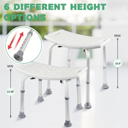 Shower Bench with Suction Feet, Adjustable Bath Stool, Aluminum, Bath Seat for Seniors, Adults & Disabled