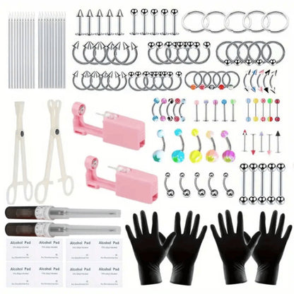 Body Piercing Jewelry Set 116pcs Stainless Steel, 14G 16G Mix BCR CBR Labret Lip Rings, Cartilage Daith Earrings
