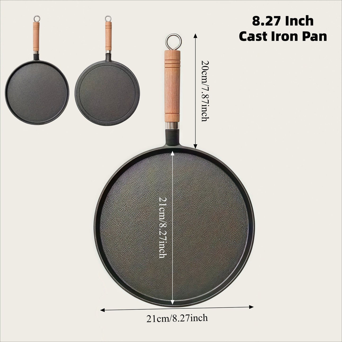 Cast Iron Skillet Non-stick Flat Pan 8.27/9.45/10.63 Inch for Pancakes Eggs & Crepes for Home Cooking, Dining and Outdoor Meals
