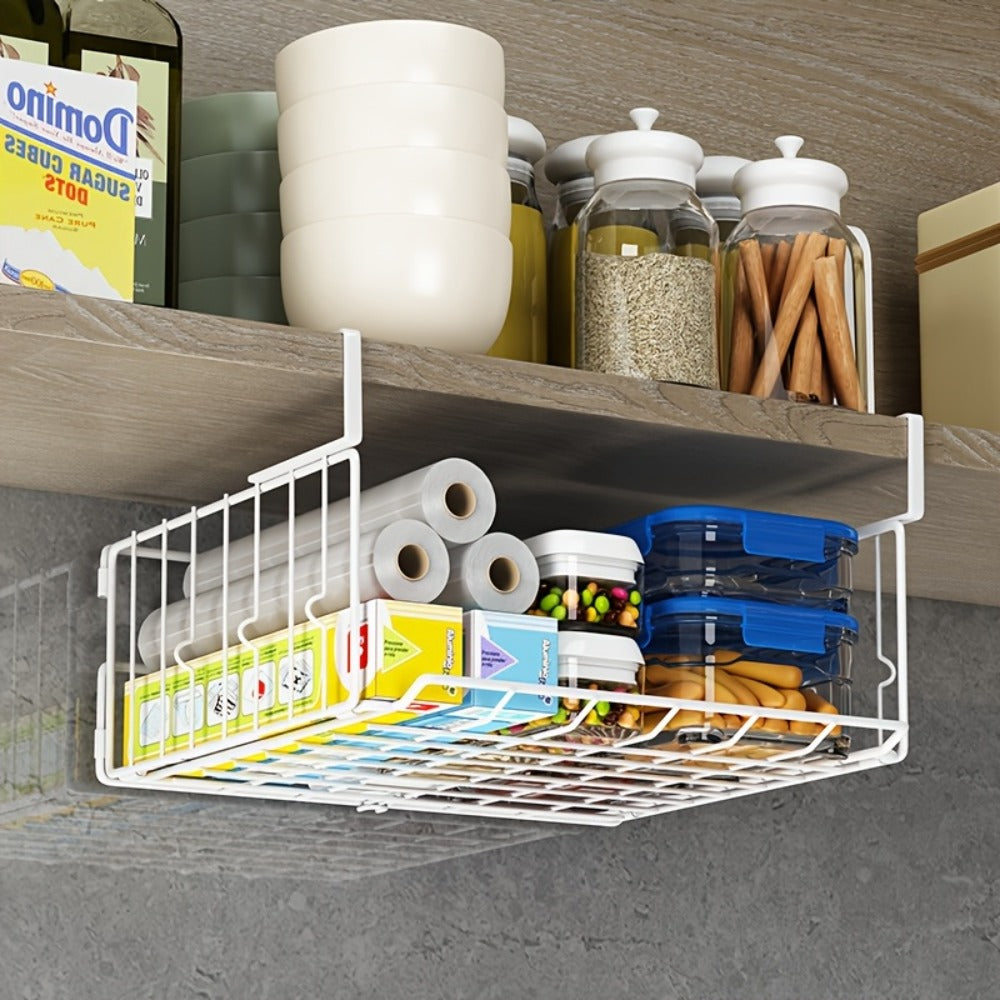 Wall Mount Foldable Storage Basket – Metal Organizer, Collapsible Space Saving for Kitchen Cabinet