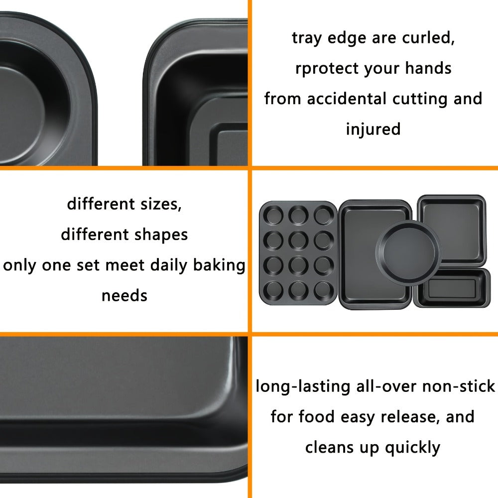 Nonstick Bakeware Set with Cooling Rack Cookie Sheet Cake Pans Loaf Muffin Pizza Pan Baking Pans Set for Kitchen 6 14 15 Piece