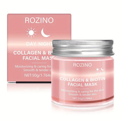Face Mask, ROZINO Collagen and Biotin Gel Formula in a 50g Jar for Day or Night External Facial Use