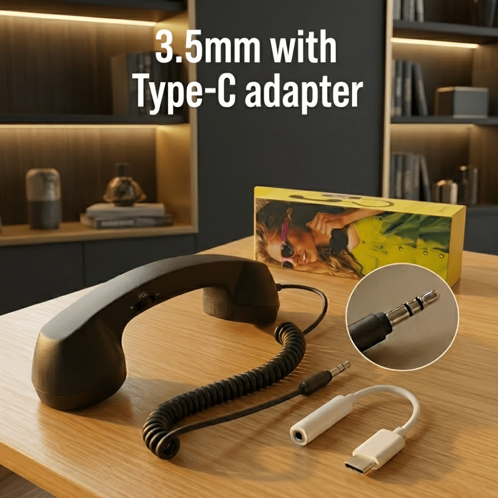 Retro Phone Handset for Smartphone Tablet & Computer, Hands-Free Calling, Volume Control, Clear Sound