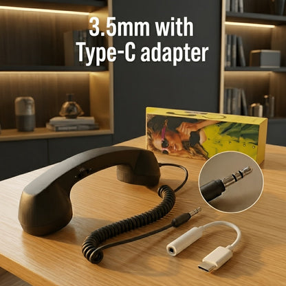 Retro Phone Handset for Smartphone Tablet & Computer, Hands-Free Calling, Volume Control, Clear Sound
