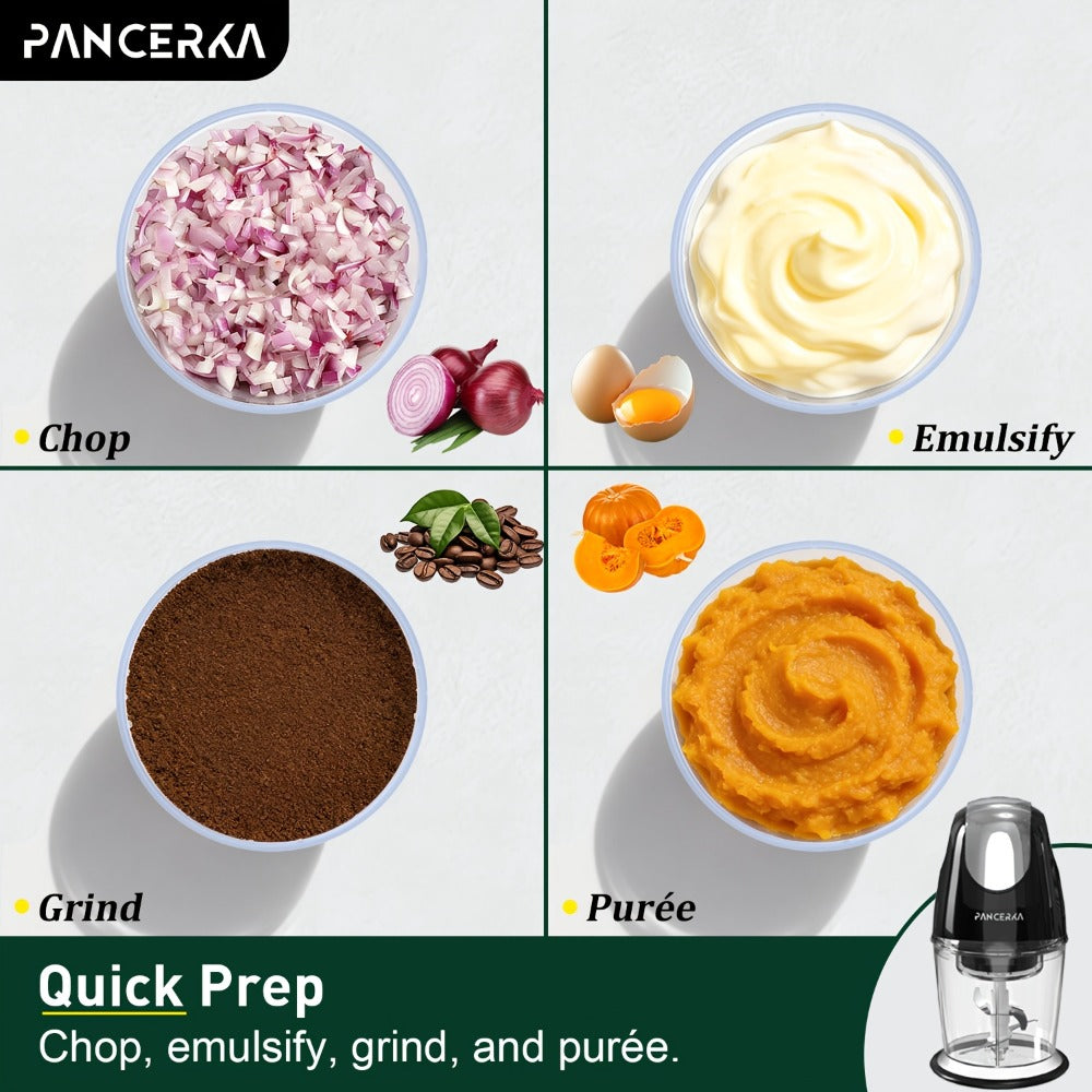 Electric Food Chopper Mini Food Processor, One-Touch 600ml Vegetable Chopper with 4 Stainless Steel Blades