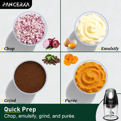Electric Food Chopper Mini Food Processor, One-Touch 600ml Vegetable Chopper with 4 Stainless Steel Blades