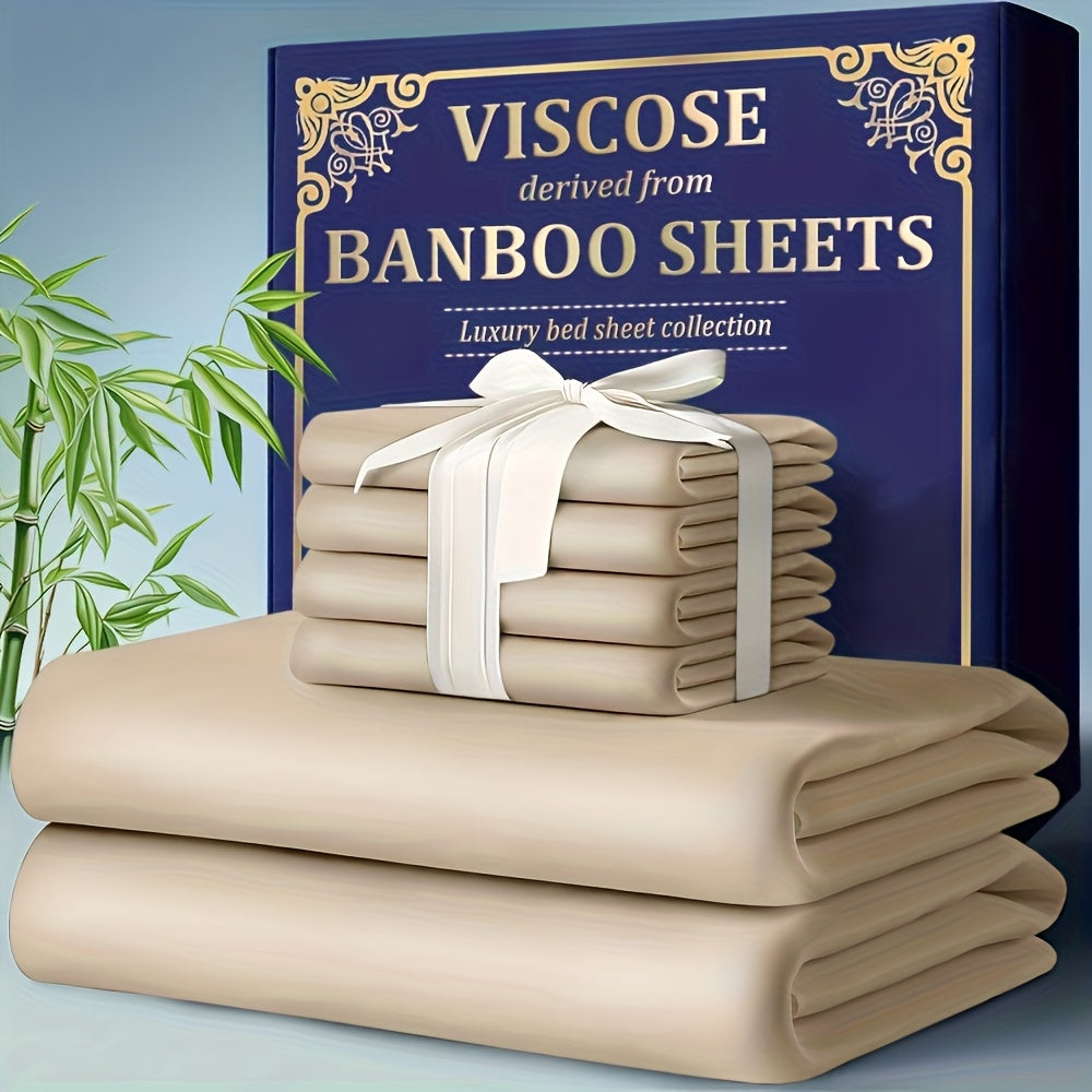 Bamboo Cooling Fitted Sheet Set 2300TC Deep Pocket All Season Bed Sheets for Entryways, Bedrooms and Living Spaces
