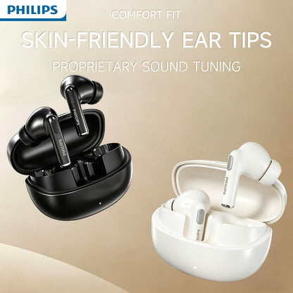 Wireless Earbuds Philips Bluetooth 6.0 Semi-Open Back with Rechargeable Case in White or Black