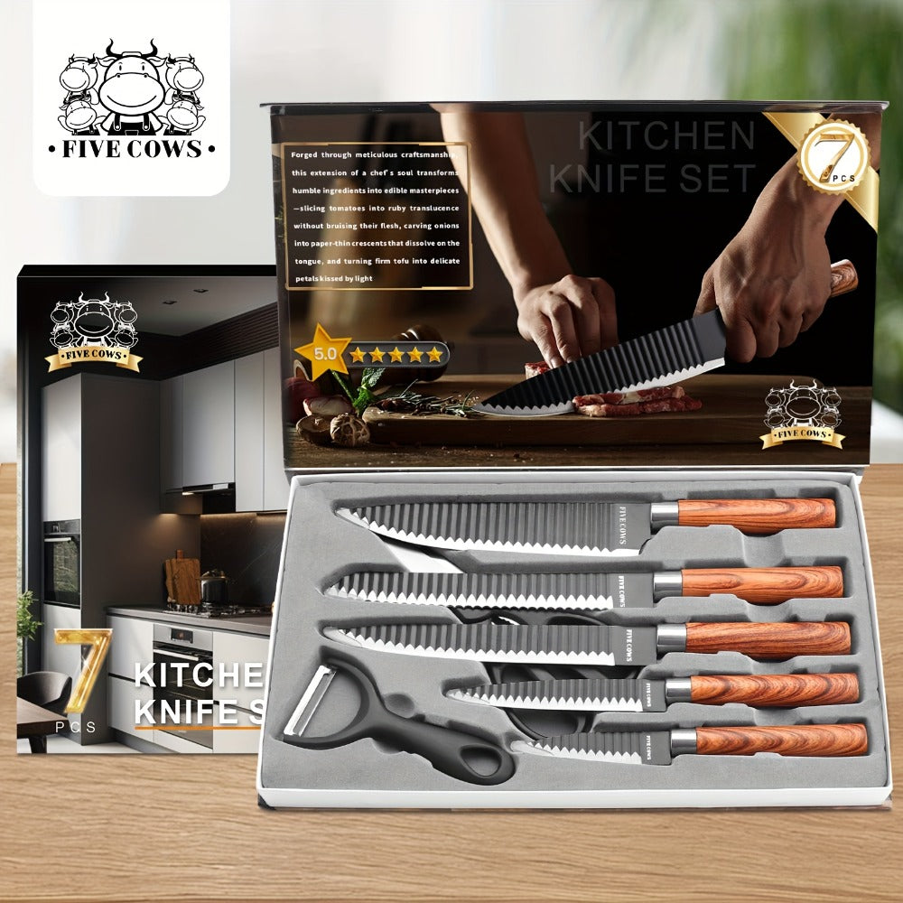 Kitchen Knife Set High Carbon Steel Hand Forged Chef Knives with Case Non-Stick Black Blade for Home Cooking, Dining and Outdoor Meals