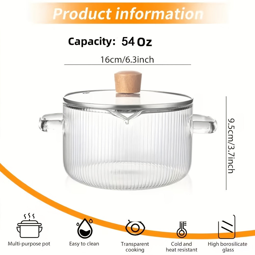 Glass Saucepan Set 2-Pack Stovetop Safe Borosilicate Ribbed Pots with Lids – 78oz & 54oz Heat Resistant Cookware for Soup, Ramen