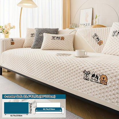 Sofa Cover, Honeycomb Velvet Animal-Embroidered Couch Pad with Backing Detail in Three Colors