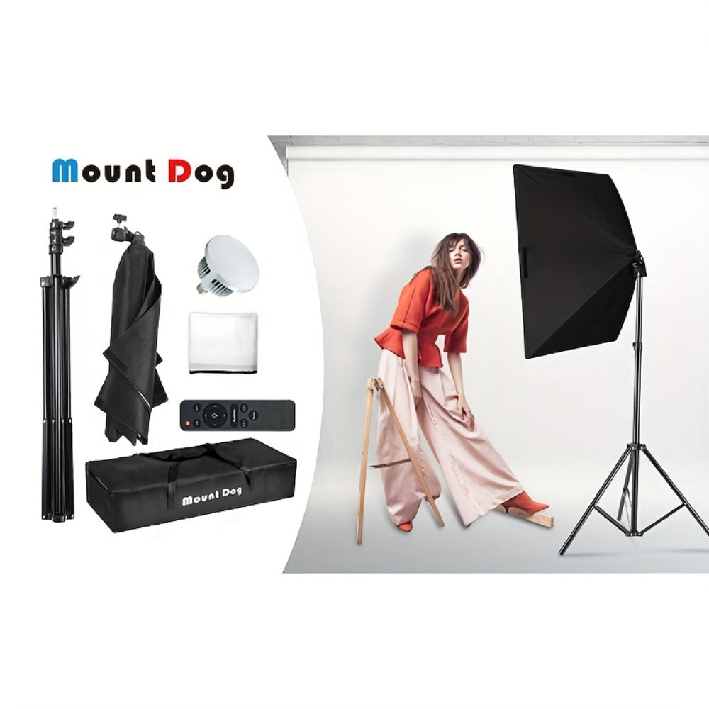Softbox Photography Lighting Kit 2-Pack MOUNTDOG 19.7x27.5 Inch Continuous Lighting System 85W 5700K E27 LED Bulbs with Remote for Portrait