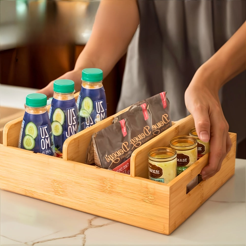 Bamboo Lid Organizer for Kitchen Cabinet with 5 Adjustable Dividers – Tupperware Lid Holder for Food Container Lids