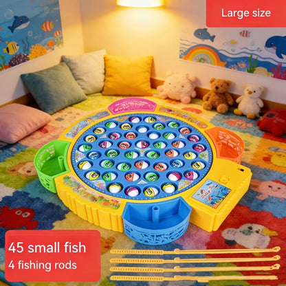 Electric Musical Fishing Game Toy for Kids, Rotating Fishing Board with Colorful Fish, Lights & Music