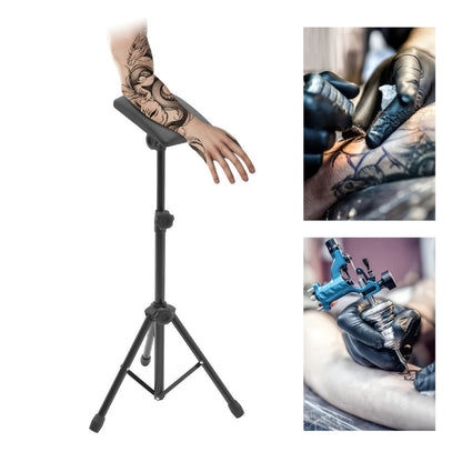 Tattoo Armrest Stand Adjustable Tripod with 15 Disposable Pads & 10 Gloves – 180° PU Padded Arm Leg Rest Portable Collapsible Support