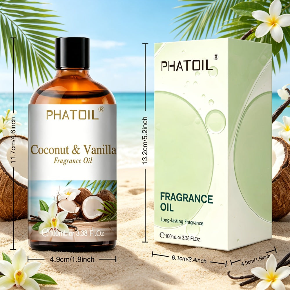 Fragrance Oil for Diffuser - PHATOIL 100ml Coconut & Vanilla Scented Oil for Humidifier, Candle Making
