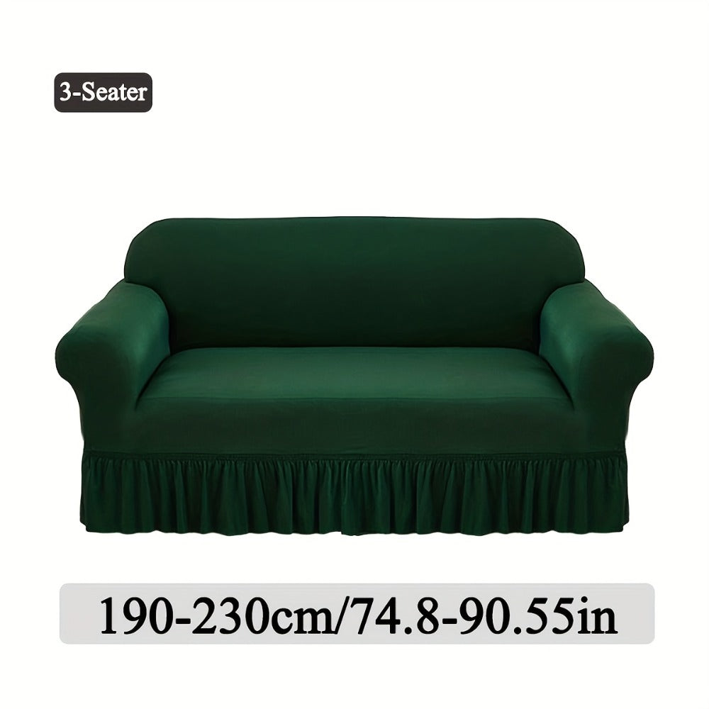 Sofa Cover Textured Skirted Full-Cover Slipcover with Elastic Stretch and Backing Detail for 3 or 4 Seats