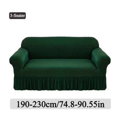 Sofa Cover Textured Skirted Full-Cover Slipcover with Elastic Stretch and Backing Detail for 3 or 4 Seats