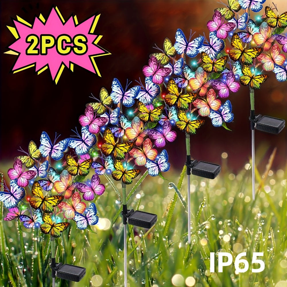 Solar Butterfly Garden Stake Lights Outdoor, 2pcs Colorful LED Solar Powered Lawn Insert Lights for Garden