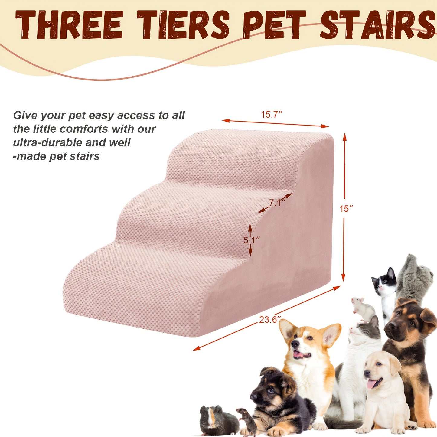 Dog Stairs for High Beds & Sofas – 2/3/4 Step Memory Foam Pet Steps with Non-Slip Bottom, Washable Cover & Textured Surface
