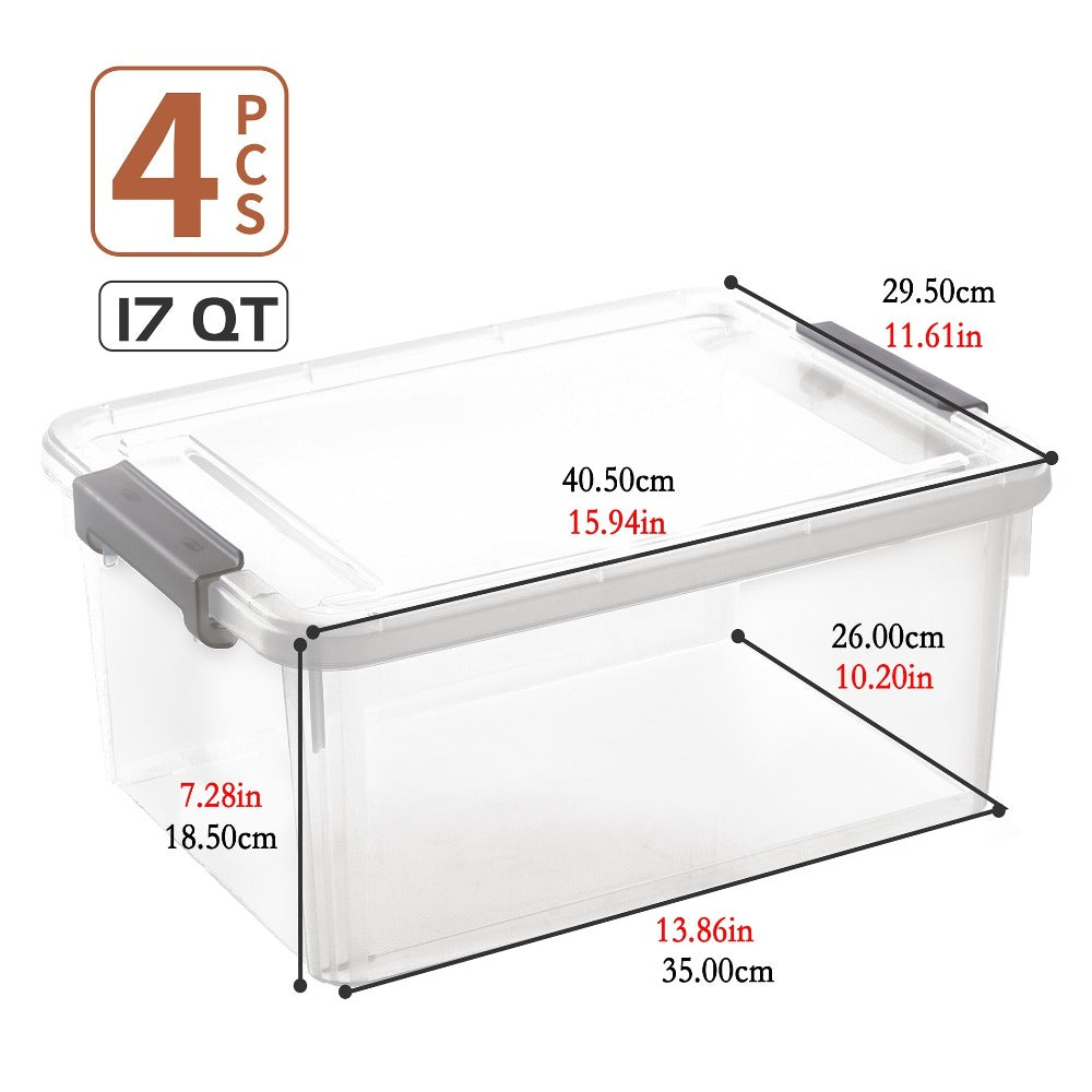 Plastic Storage Bins with Lids 4 Pack 17 Quart Stackable Clear Storage Containers for Home Cooking, Dining and Outdoor Meals