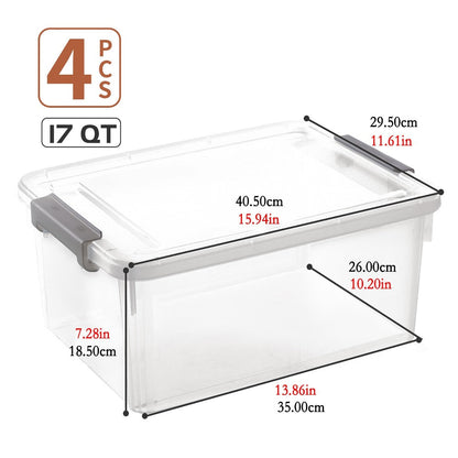 Plastic Storage Bins with Lids 4 Pack 17 Quart Stackable Clear Storage Containers for Home Cooking, Dining and Outdoor Meals