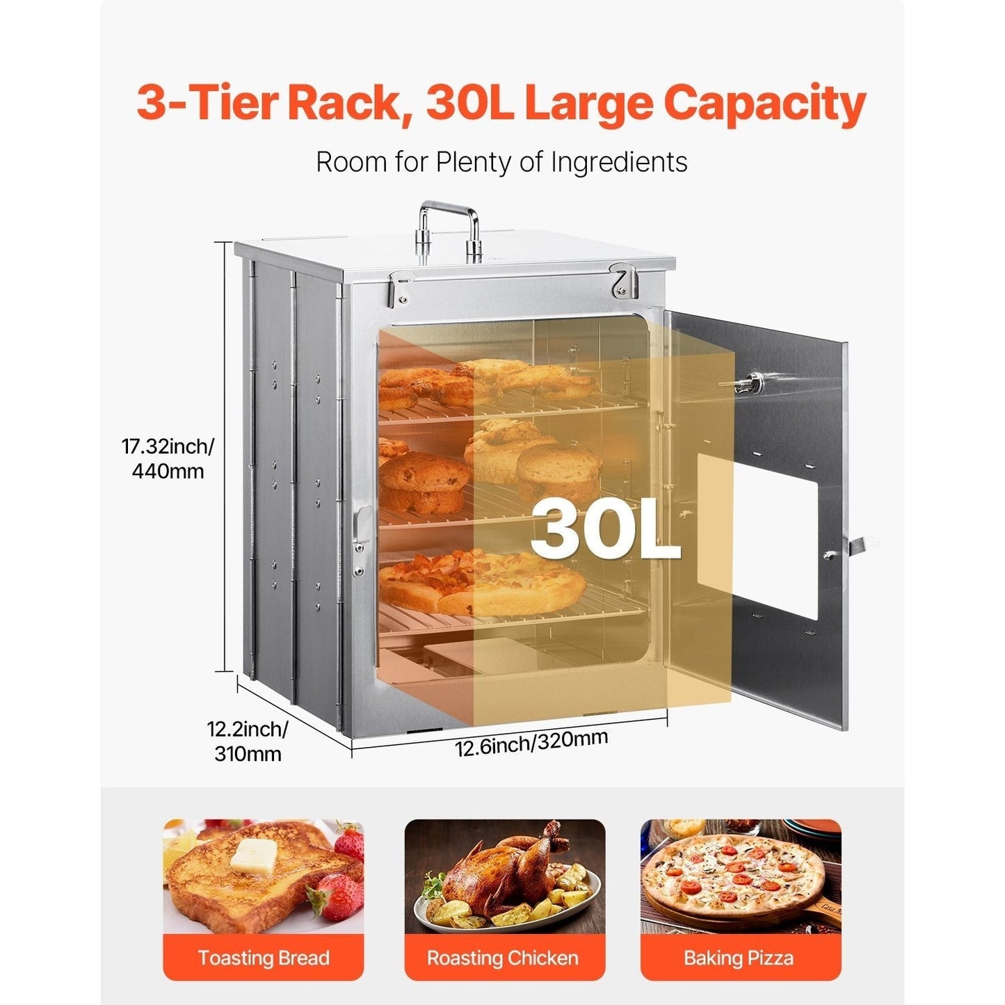 Camping Oven Portable Foldable 3-Tier Stainless Steel Outdoor Baking Oven with Grill Racks for Wood Stove BBQ Propane