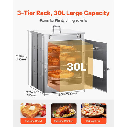 Camping Oven Portable Foldable 3-Tier Stainless Steel Outdoor Baking Oven with Grill Racks for Wood Stove BBQ Propane