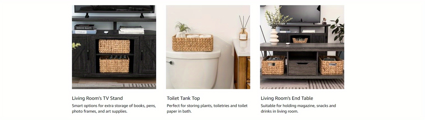 Storage Baskets, Seagrass and Water Hyacinth with Built-In Handles in Six Style Options with Material, Size and Pack Options for Shelf