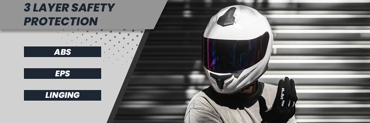 Motorcycle Helmet Full-Face Design in Three Shell Colors, S-XL Sizes, Washable Liner and Multi-Vent Layout
