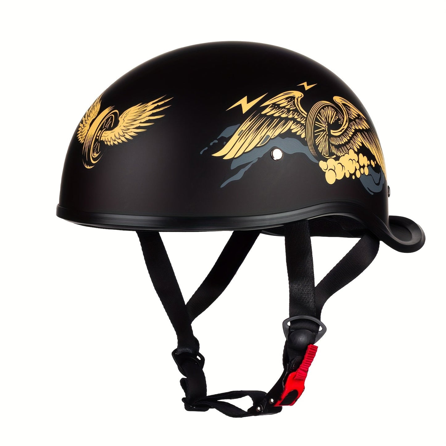 Motorcycle Helmet Open-Face Half-Shell in Size M with TXW, FLH or YUN Graphics and Quick-Release Chin Strap