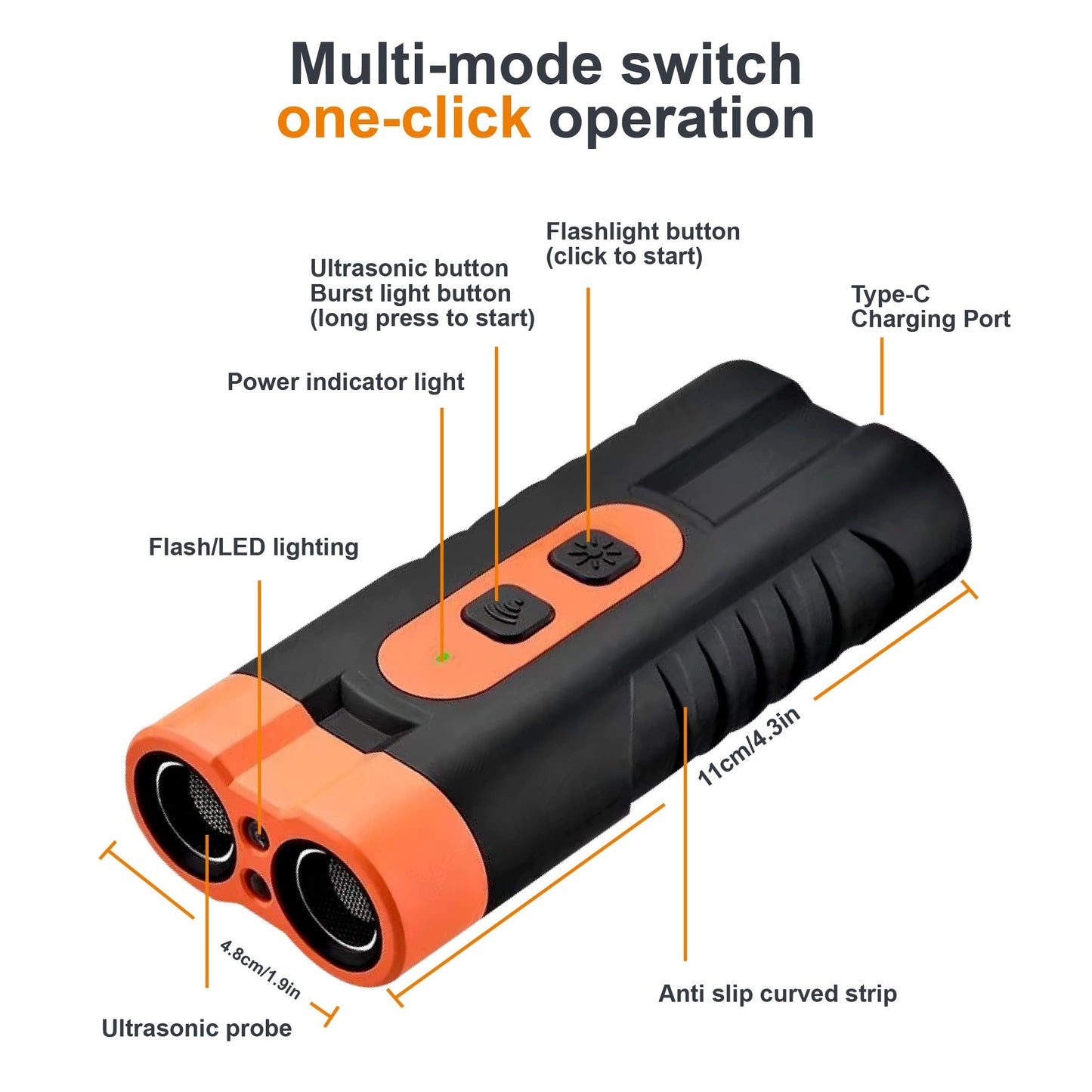 Ultrasonic Dog Device - Handheld Bark Control with Dual-Head System, LED Light & One-Touch Operation for Small Medium Large Dogs