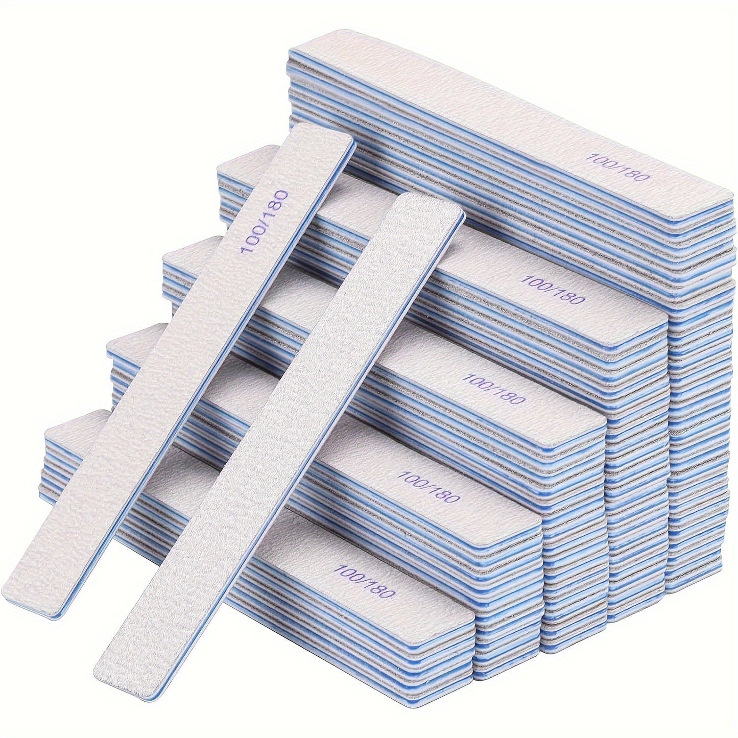 Professional Nail Files 50pcs Bulk Set Double Sided Emery Boards – 80/80, 100/100 & 100/180 Grit Options for Acrylic