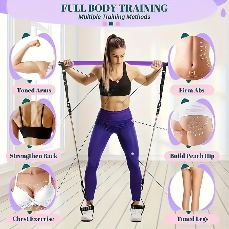 Resistance Band Pilates Bar Kit 8-Piece – 150LB Bands, Ankle Straps & Drawstring Bag, Portable Home Gym Fitness Set for Full Body Workout